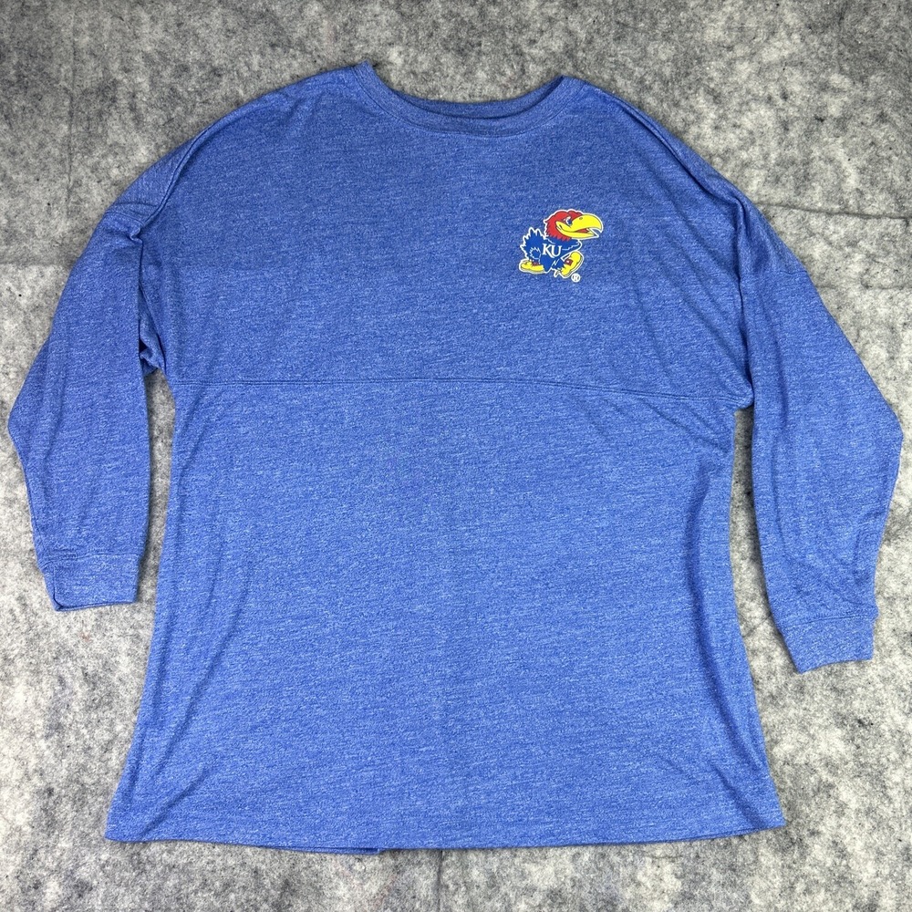 Chicka-d Womens Small KANSAS Jayhawks Squad Long Sleeve‎ Dri Fit Shirt Oversized